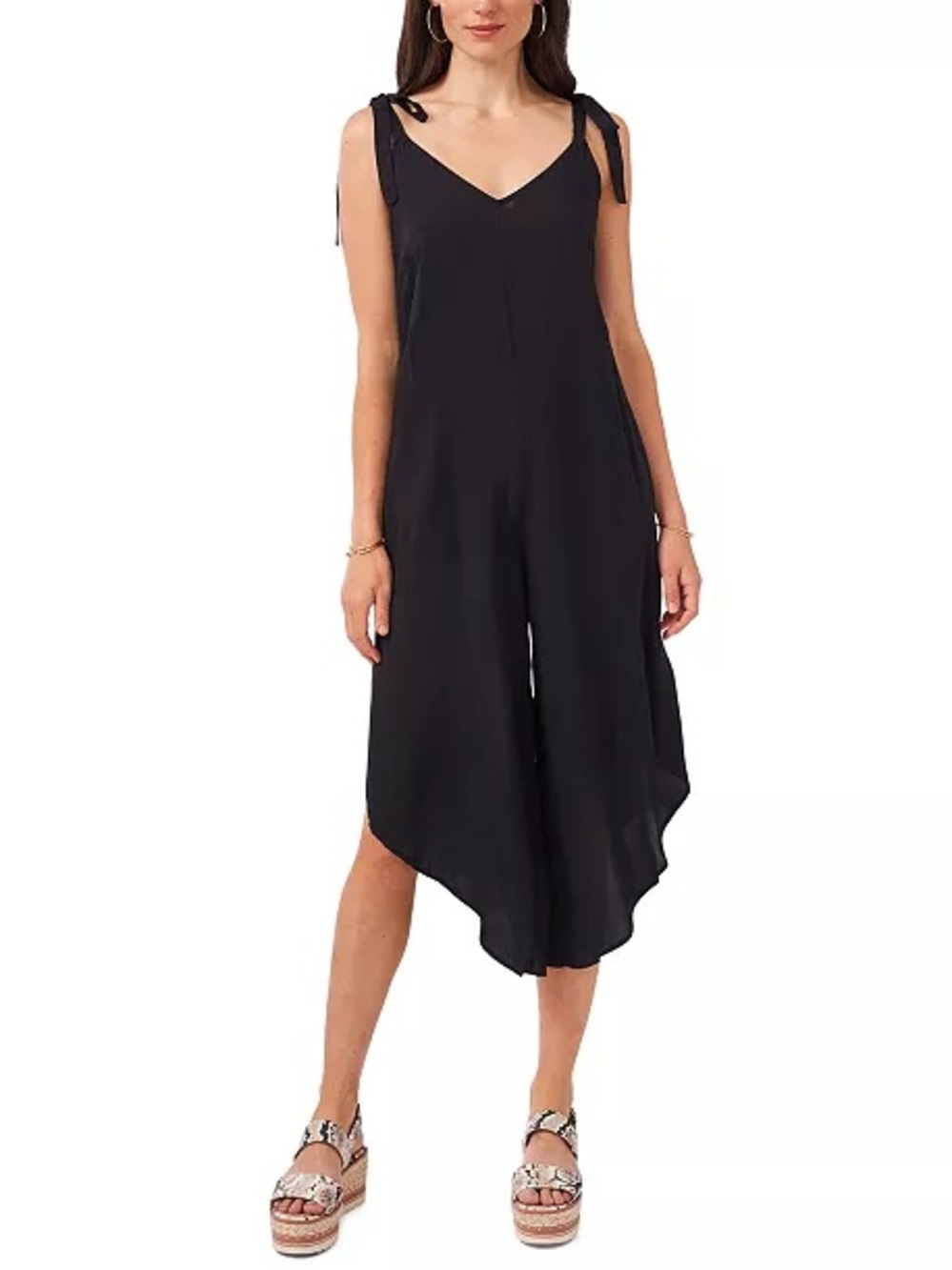 Vince Camuto Women's V-Neck Sleeveless Tie-Shoulder Angled-Hem Jumpsuit